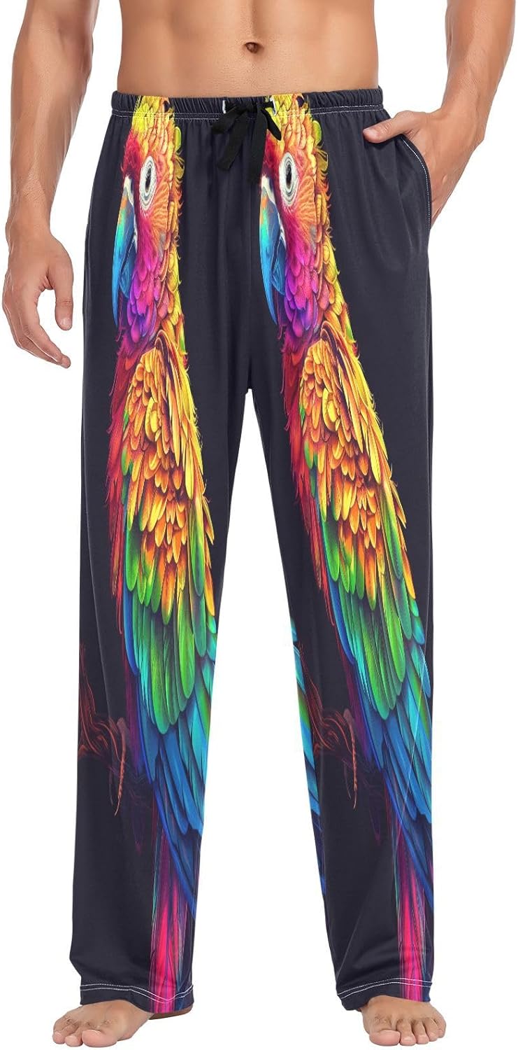 ALAZA Parrot Portrait Rainbow Color Men's Pajama Pants Men Cotton Pajama Bottoms with Pockets, S