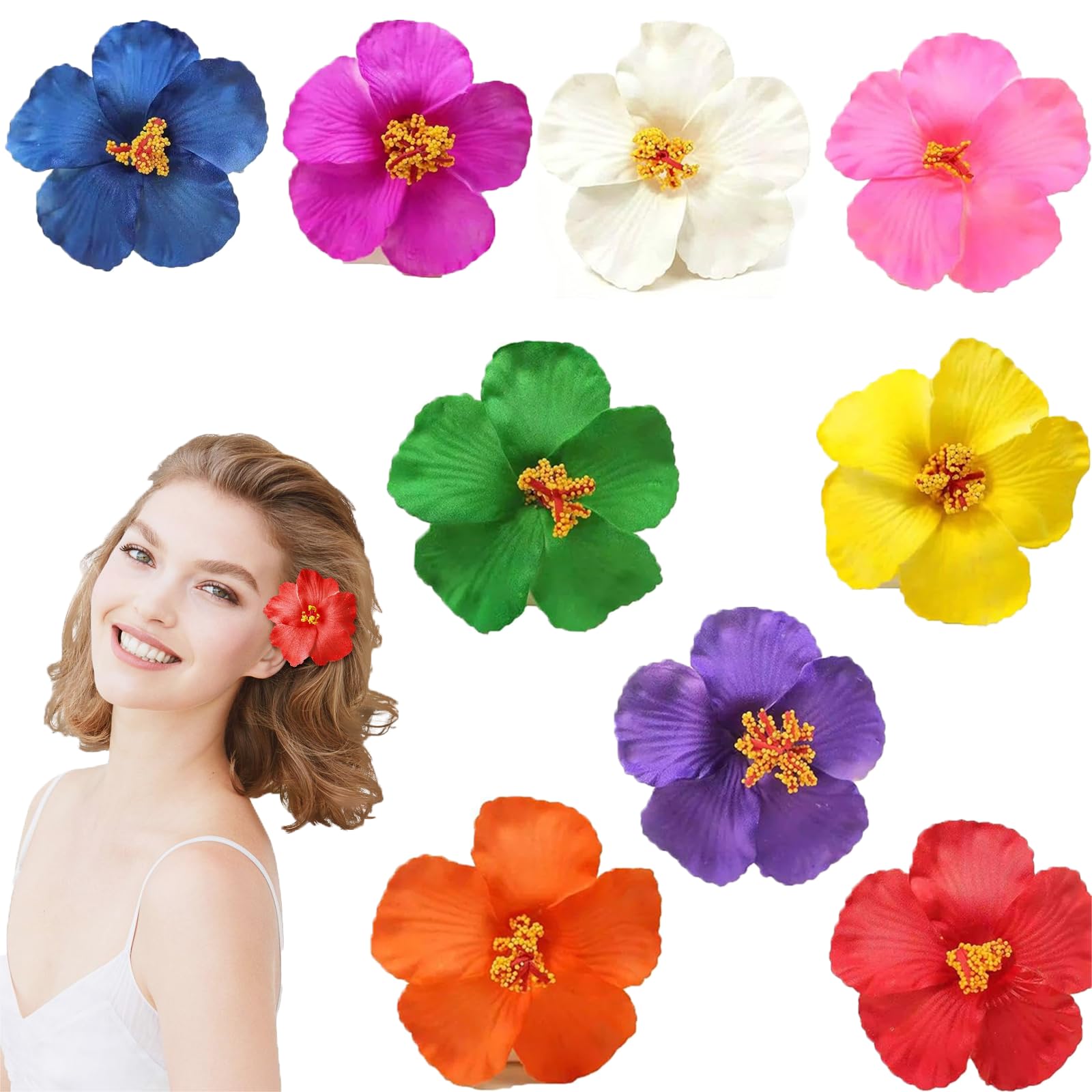 Flower Clips for Women Hair, 9 Piece Hair Accessories Set in Multi Colors, Hairpins for Daily Styling, Decorative Hair Clips for Girls and Women, White Blue Pink Green Yellow Purple Orange Red-image-48