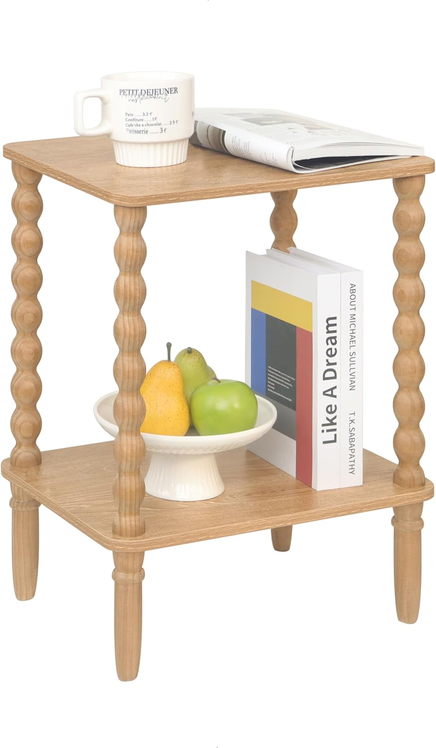 Small End Table with 2-Tier Storage, Rustic Walnut