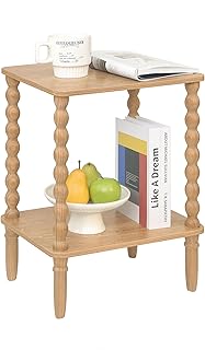 Small End Table, Couch Side Table with 2-Tier Storage Shelf, Wood Coffee Table for Bedroom, Living Room, Small Spaces (Rustic Walnut)