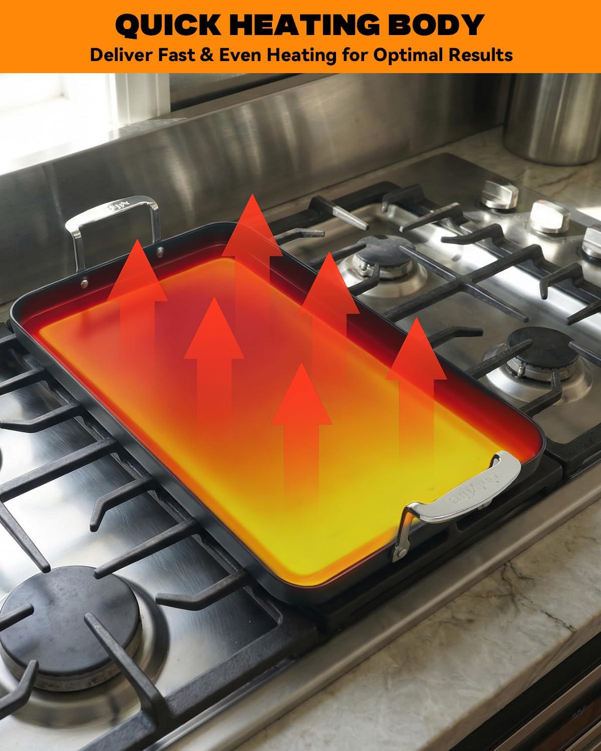 onlyfire Universal BBQ Griddle with Handles for Stovetop Cooking, Non-stick Ceramic Coated Double Burner Griddle Pan, Non Toxic, PTFE & PFOA Free, Dishwasher Safe, Black