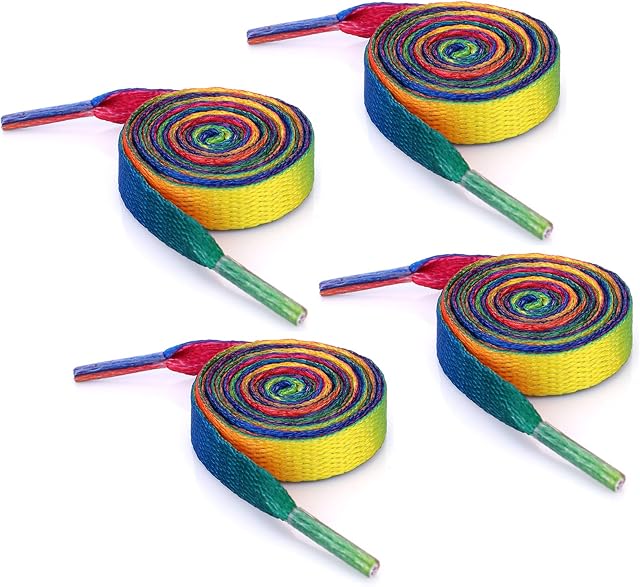 Grevosea 4 Pairs Rainbow Laces Colorful Shoelaces Flat Sport Laces Sneakers Laces Elastic Rainbow Gradient Shoe Laces for Adult Trainers Sneakers Sports Shoes Hiking Running Walking(120cm)