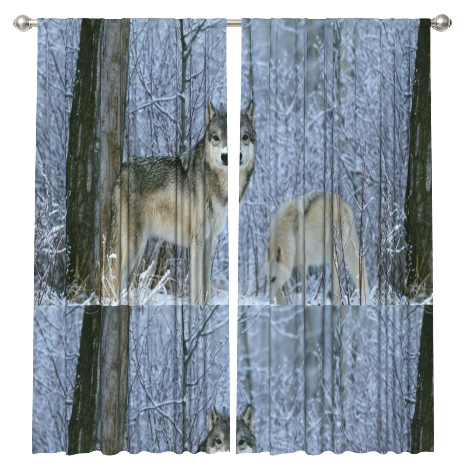 InOmak Wild Animals Wolf Printed, 2 Panels Window Curtains 52 x 84 Inch Blackout Curtains for Living Room Bedroom