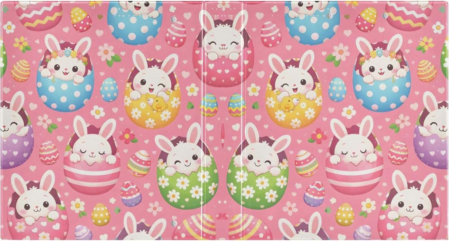 Cartoon Easter Bunny Eggs 3 Ring Binders, 1.5” Round Ring Binders with Clipboard - Letter Size, 3 Interior PVC Clear Pockets & Anti-Slip Clip for Office School Supplies, 2PCS
