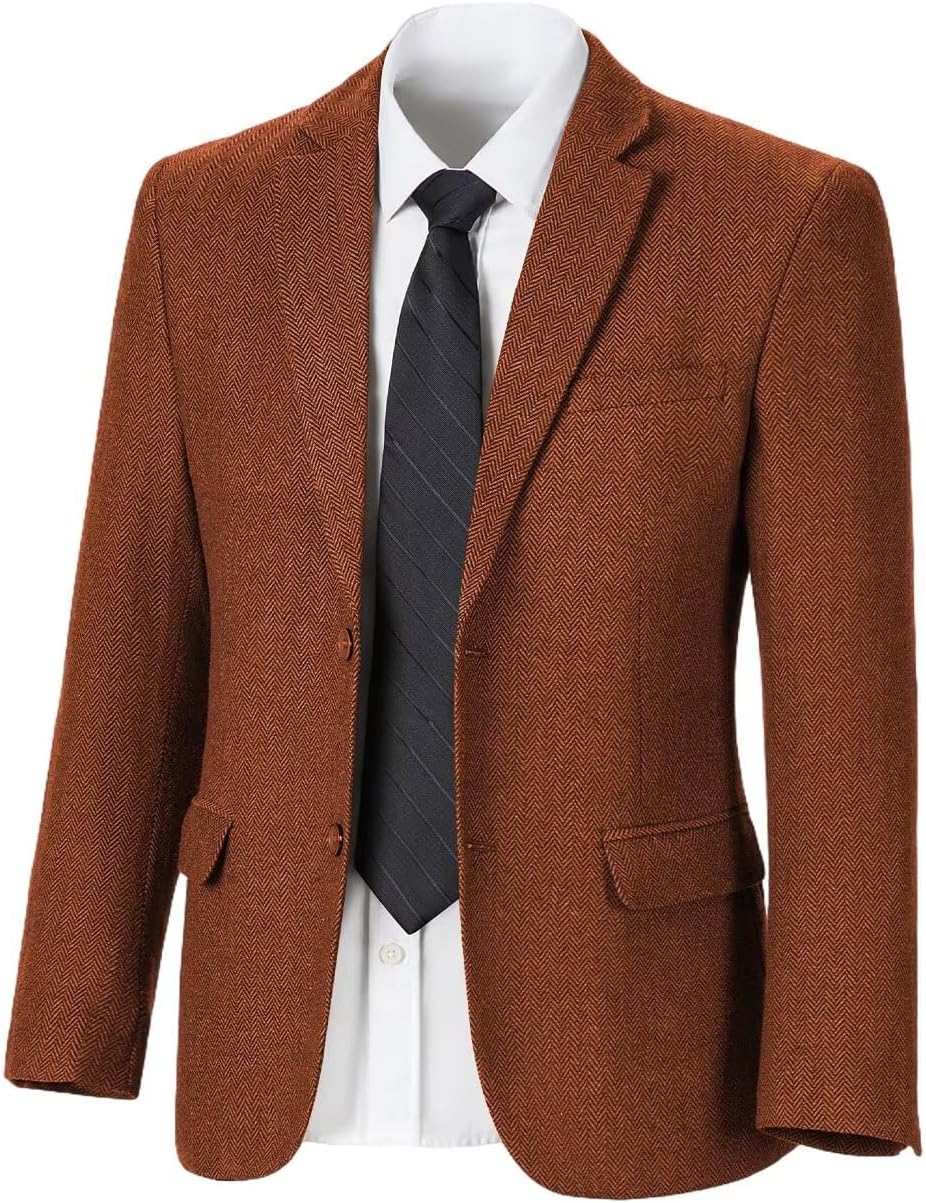 Vintage Mens Tweed Blazer Retro Wool Blend Suit Jackets Herringbone Two Button Sport Coat Prom Business Casual Wedding