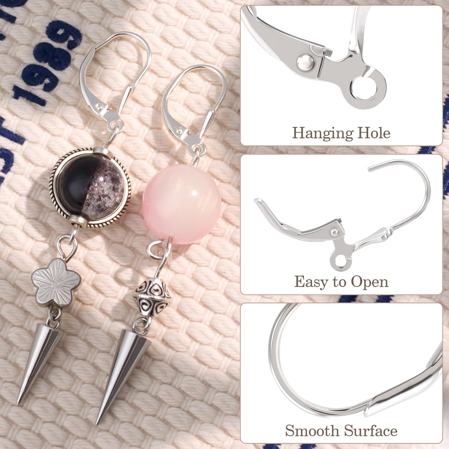 2 Pcs Leverback Earring Hooks, 925 Sterling Silver Clasp Hoop, Hypoallergenic Dangles Earring Hooks, French Ear Wire Findings for Women, DIY Crafts, Jewelry Making (Silver) - Image 3