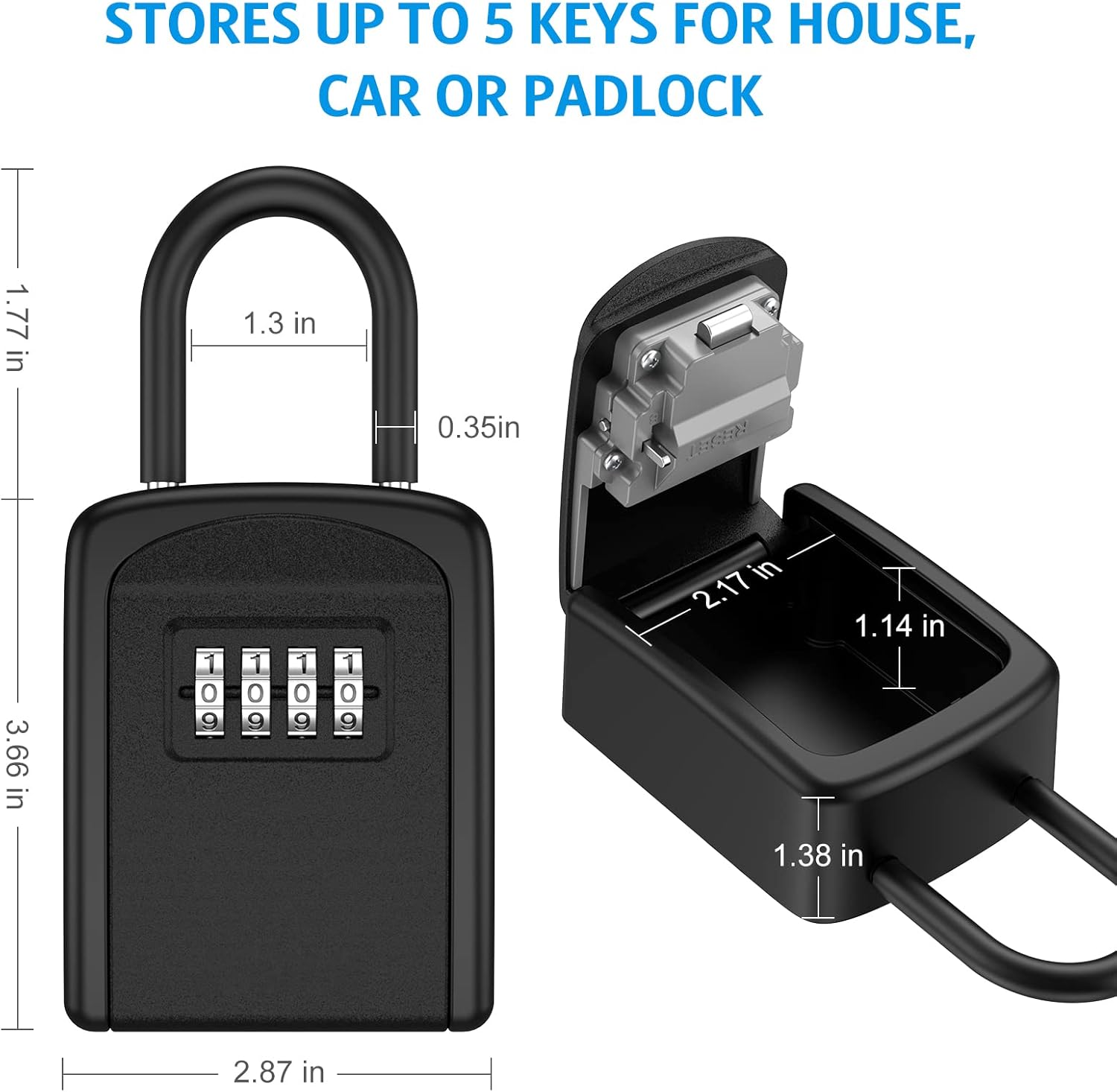 AMIR Key Lock Box, [2 Pack] Wall Mounted Key Safe Box, Weatherproof 4 Digit Combination Key Storage Lock Box, 5 Keys Capacity Lockbox with Removable Shackle for School Supplies