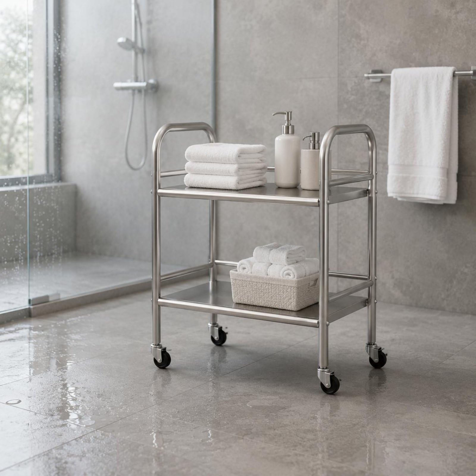 Carrello da Cucina in Acciaio Inox Multiuso Carrello Cucina in Acciaio Inox Alta Portata Organizzazione Casa, Carrello A Due Ripiani Con Quattro Sponde In Acciaio Inossidabile 50x40x71 Cm