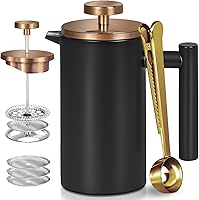 Vista 11 de Cafetera grande de prensa francesa de 50 oz (1.5L), prensa de té aislada de doble pared de acero inoxidable 304 para acampar, hacer senderismo
