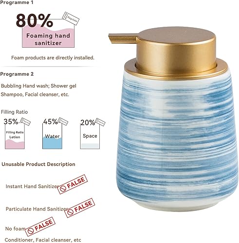 Miniatura 10 de Comeon Dispensador de jabón de cerámica para encimera de baño y cocina, dispensador de jabón de mármol recargable de 12.3 onzas con bomba,