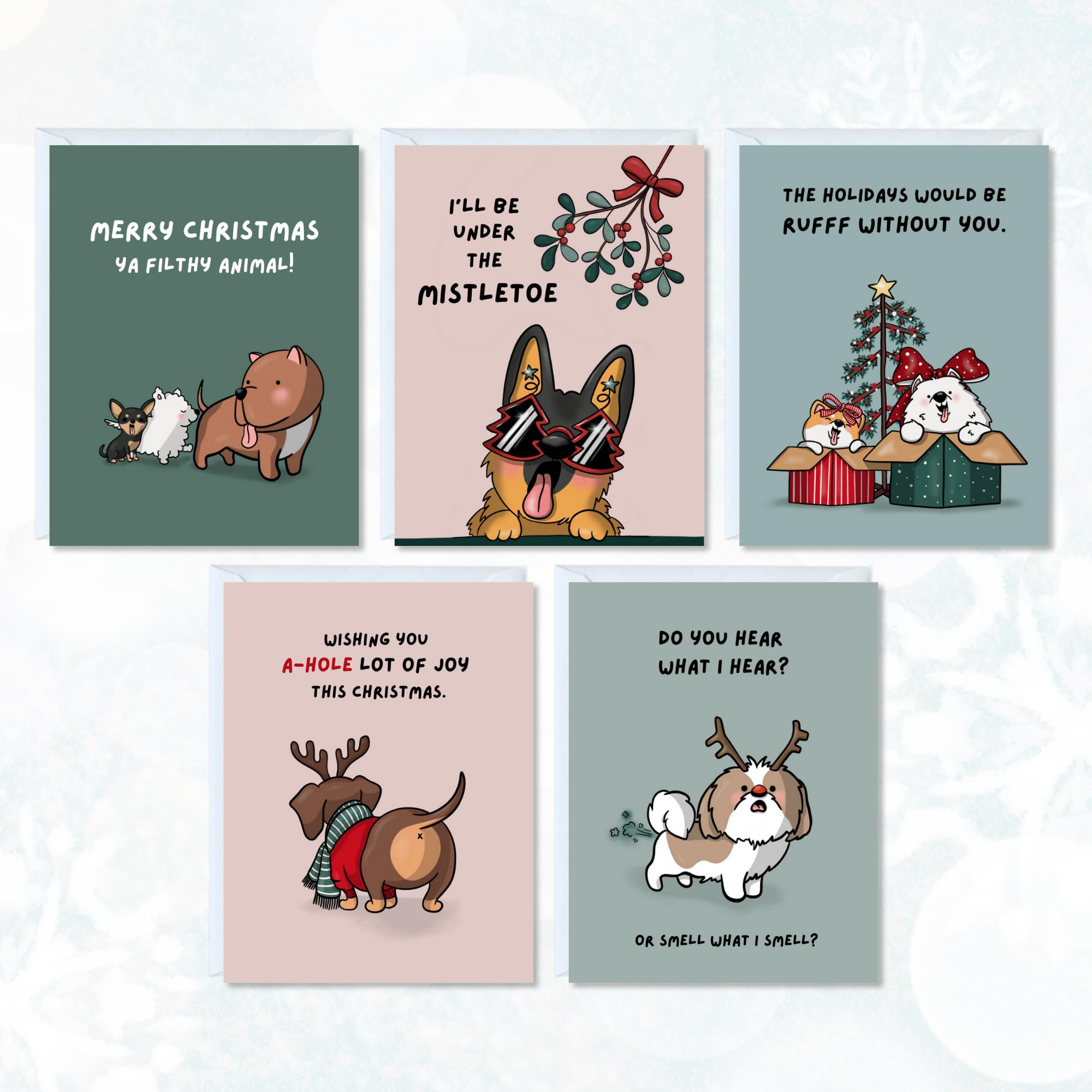 Funny Dog Christmas Card Pack, 10 Punny Festive Greeting Cards, Holiday Multipack, Cute & Blank Inside - Image 2