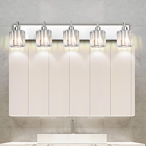 Miniatura 2 de Lámpara de tocador de baño de 5 luces de níquel cepillado sobre espejo