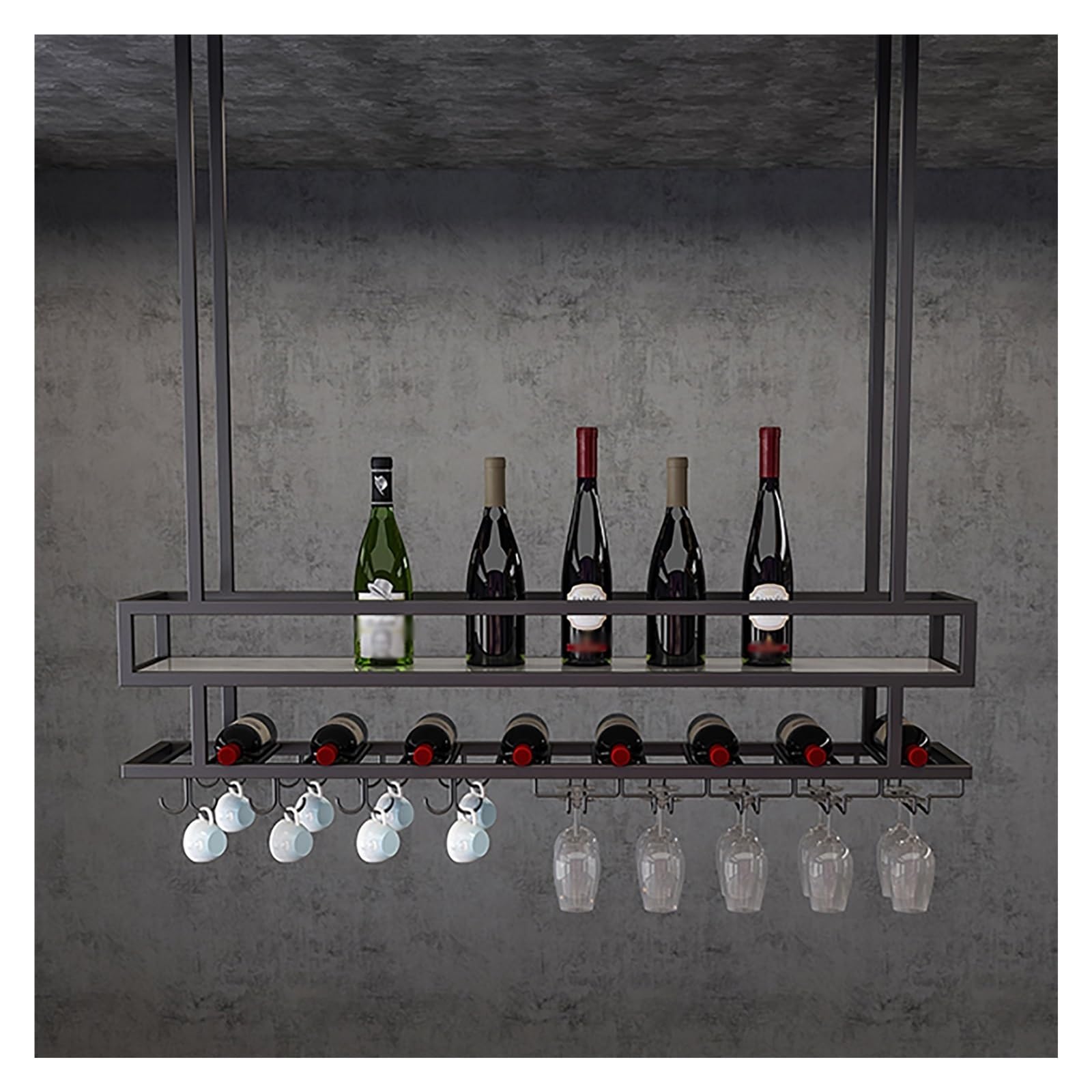 Étagère à vin de plafond industrielle pour créer une ambiance bistrot chic chez soi