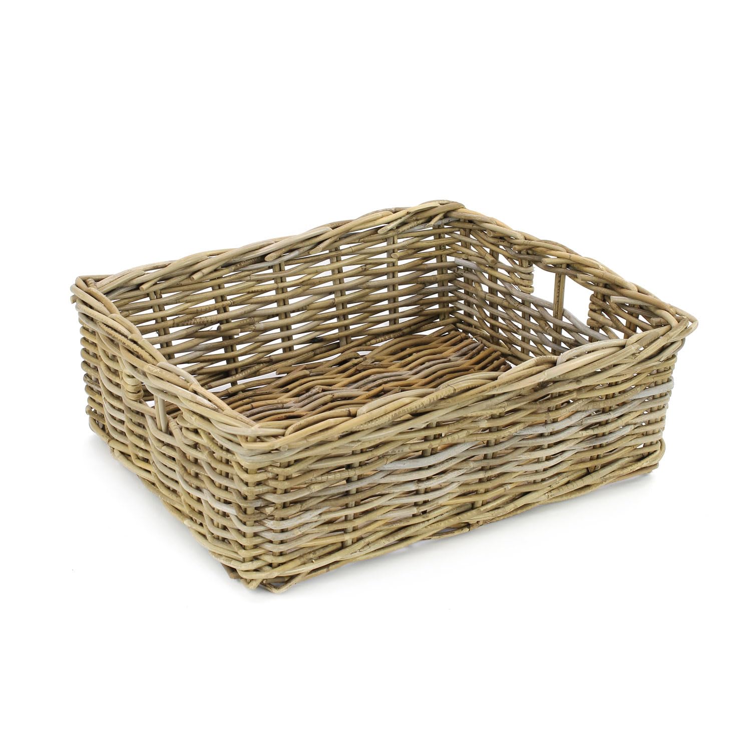 Gadsby Grey Large Kubu Rattan Display Basket - Handwoven Wash Rectangular Wicker Storage Basket For Home, Textiles, Food & Retail Displays
