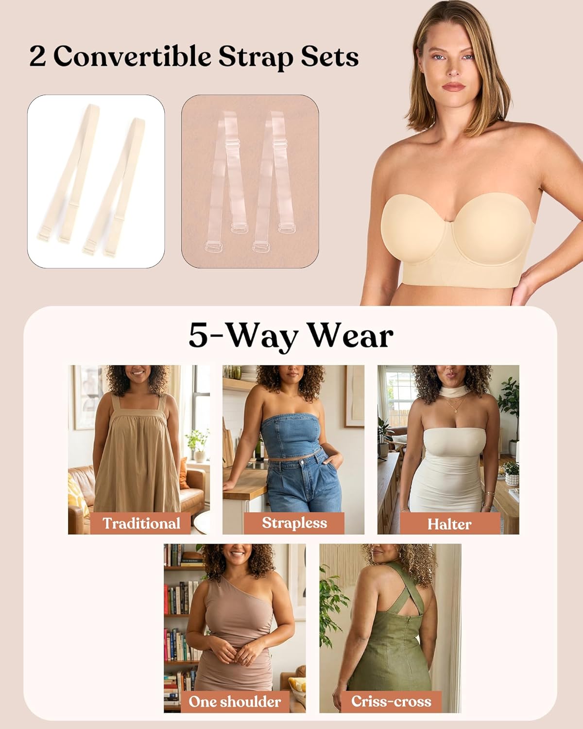 HSIA Strapless Bras for Women, Longline Corset for Large Bust Plus Size Supportive Bustier Minimizer Convertible Bandeau - Image 6