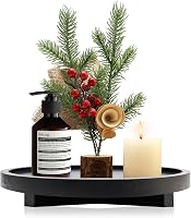 Renawe Black Round Wooden Decorative Tray - Handmade Pine Wood Riser for Kitchen Counter, Bathroom Vanity, Candles, Perfume, Soap & Rustic Home Decor (10 Inch)