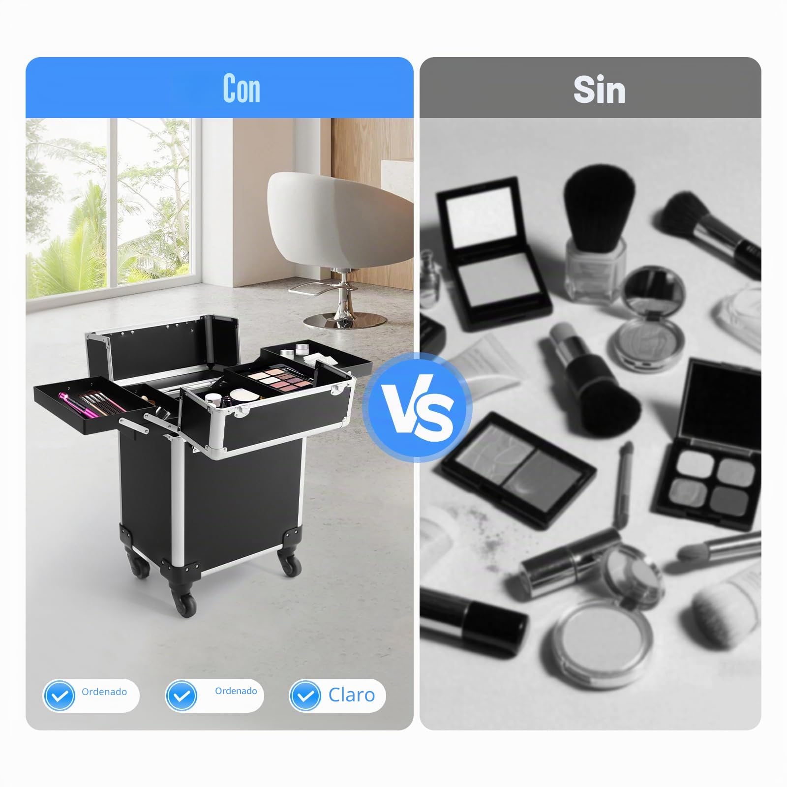 Maleta de maquillaje con ruedas de aluminio, compartimento para candado de 2 llaves, Trolley Beaute 4 cajones Extensibles para esteticista, peluquería manicura, maletín profesional almacenamiento