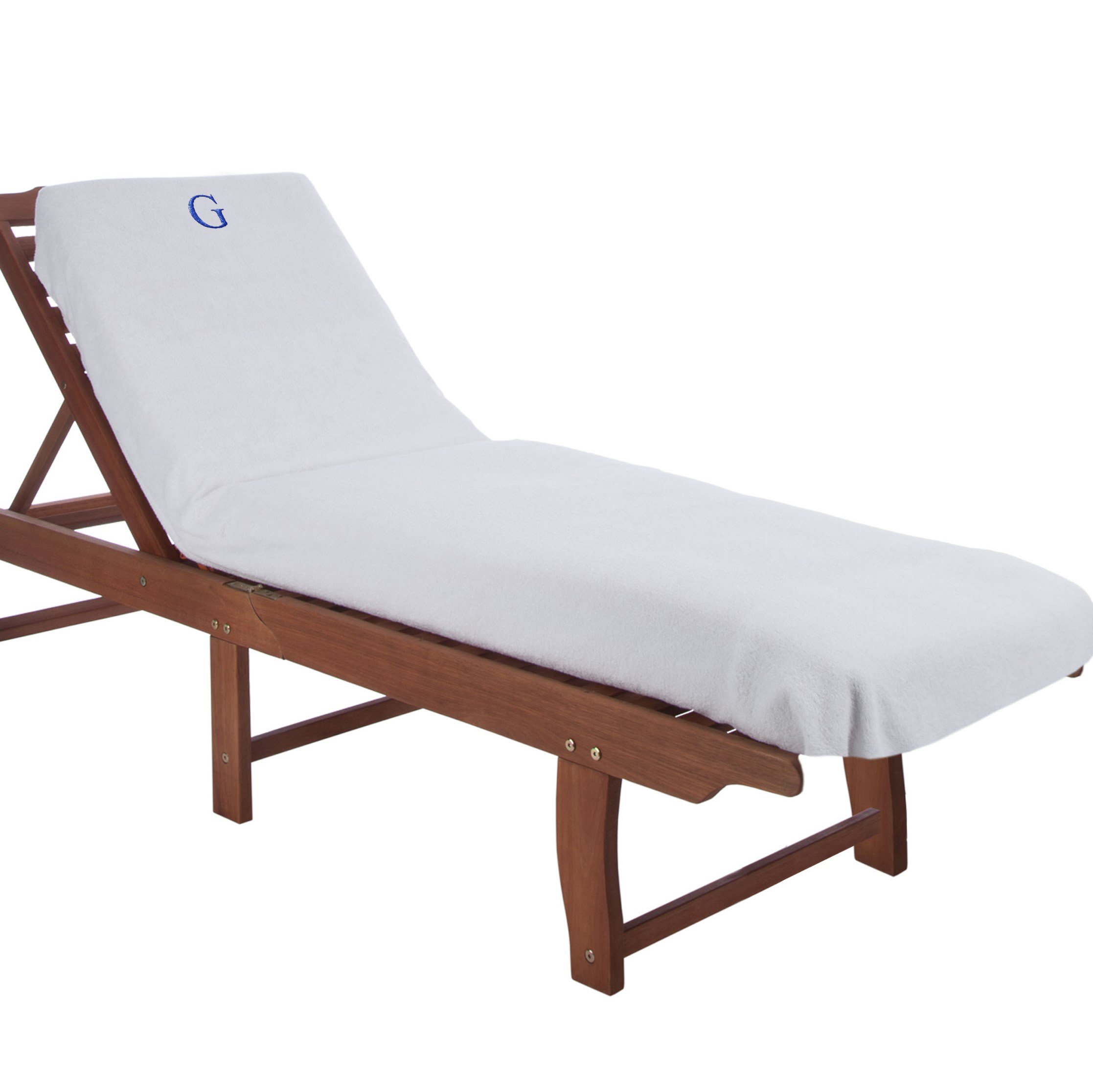 SUPERIOR 100% Cotton Lounge Chair Cover with Personalized Monogrammed Letters, Thick, Super Soft, Plush and Highly Absorbent Cotton Terry Towel, Bright White, G