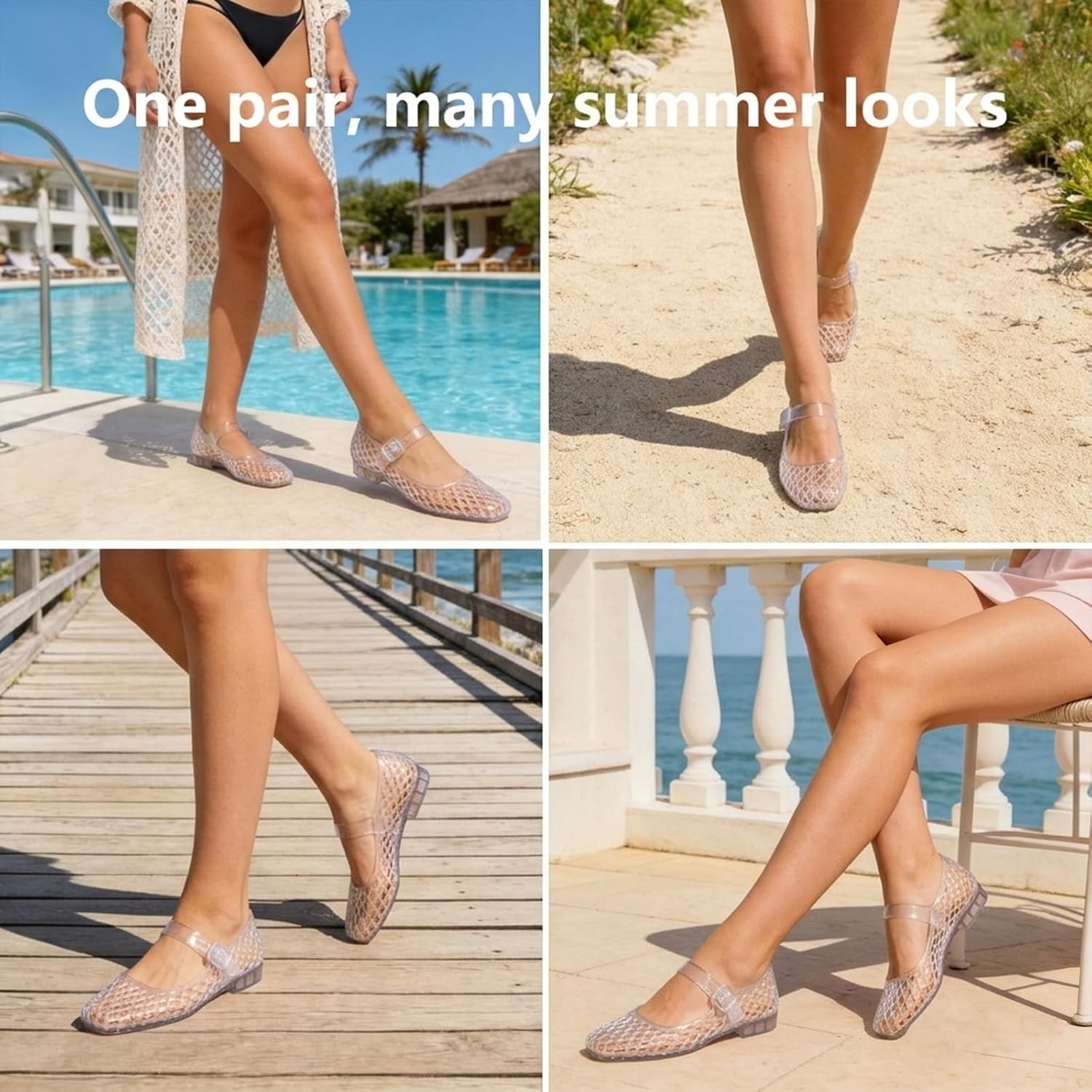 MUSSHOE Women’s Mary Jane Jelly Flats: Square Toe Water-Friendly Summer Shoes - Lightweight Easy Clean for Beach, Poolside & Resort Vacation
