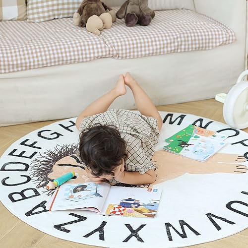 Miniatura 2 de Yuehuam Round Rug ABC Alphabet Play Mat Lion Toddlers Nursery Rug Large Soft Smooth Cotton Letter Crawling Mat Early Learning Education Play Mat for