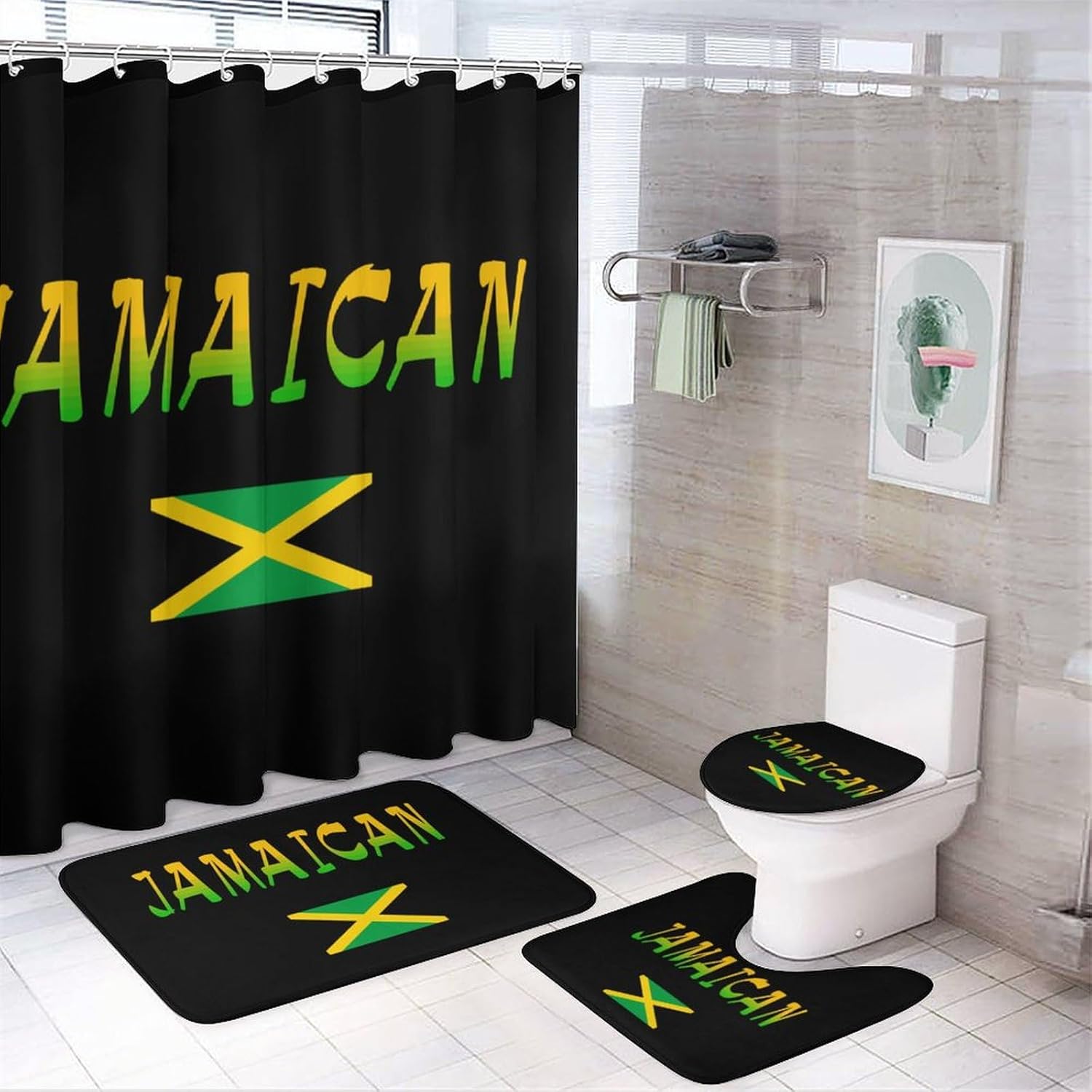 Amazon.com: Jamaican Flag 4 Pcs Shower Curtain Set with Rugs Toilet Lid ...