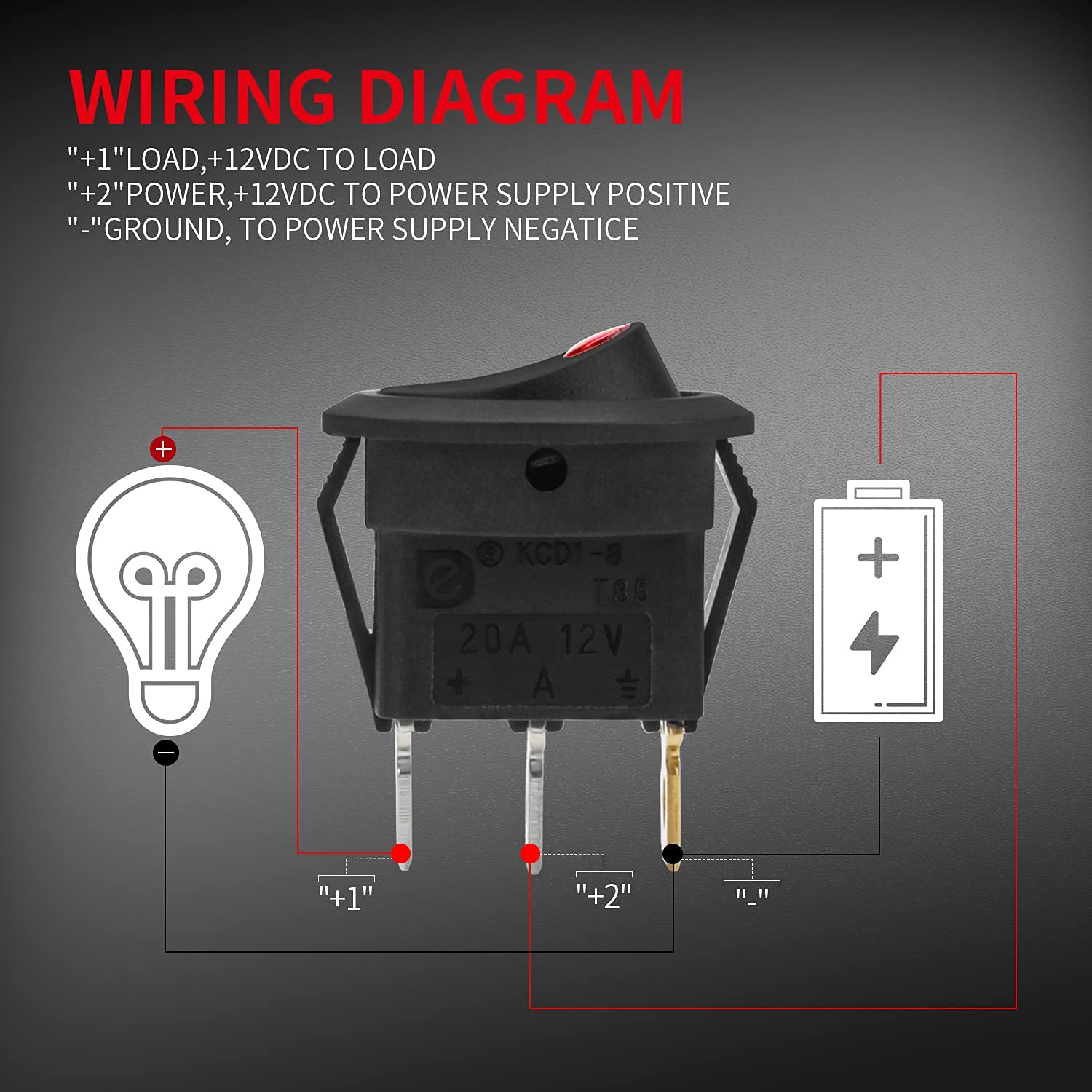 DaierTek Round Rocker Switch 12V 20A LED DC Round Shell 3 Pin with 12 Volt Red LED Lighted Automotive Car Truck Rocker Toggle Switch ON Off -5Pack