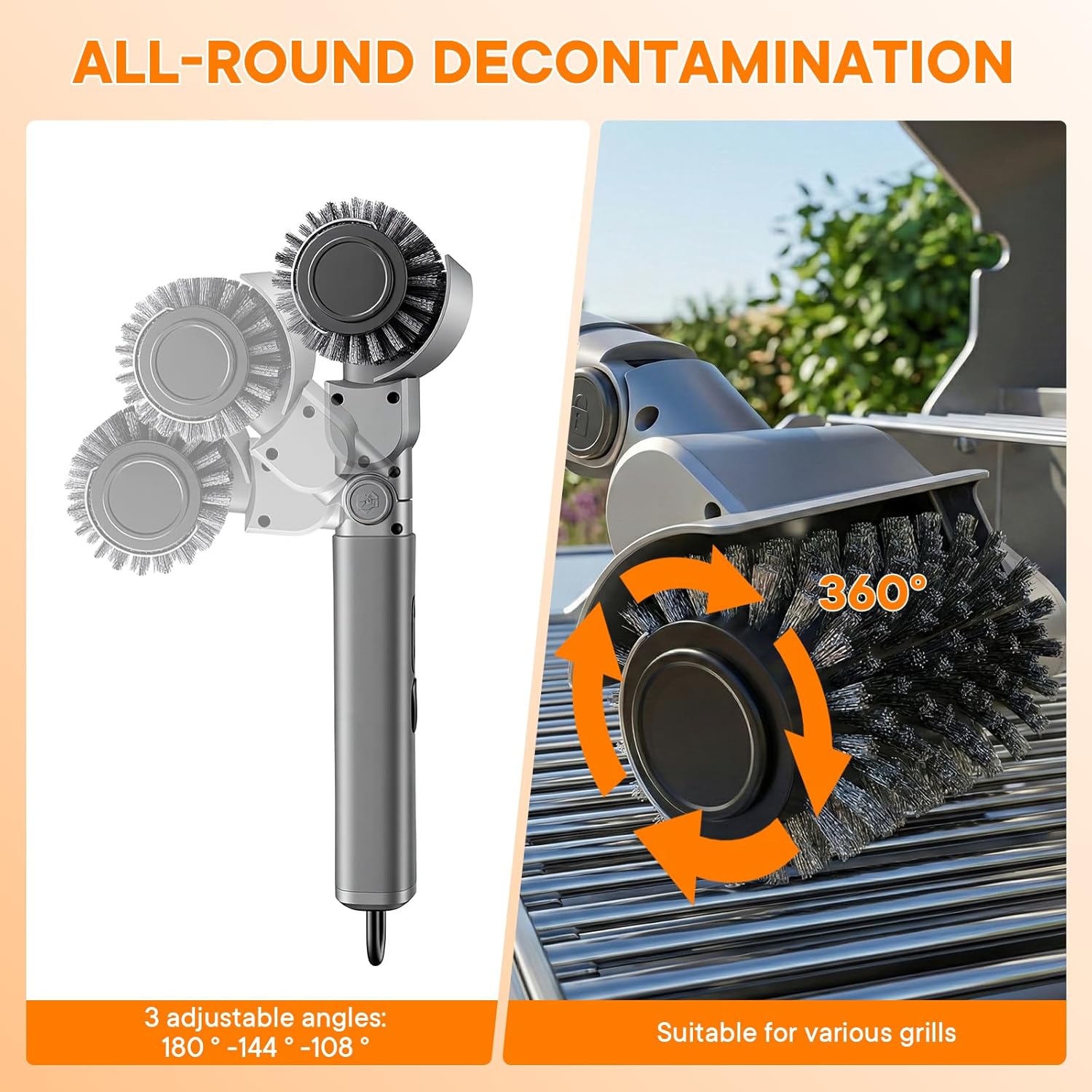 Electric Grill Brush for Outdoor, Rechargeable BBQ Grill Cleaner with 3 Heads,Cordless Rechargeable Grill Brush,3-Speed-450 RPM,150 Mins Runtime Grill Cleaning Brush