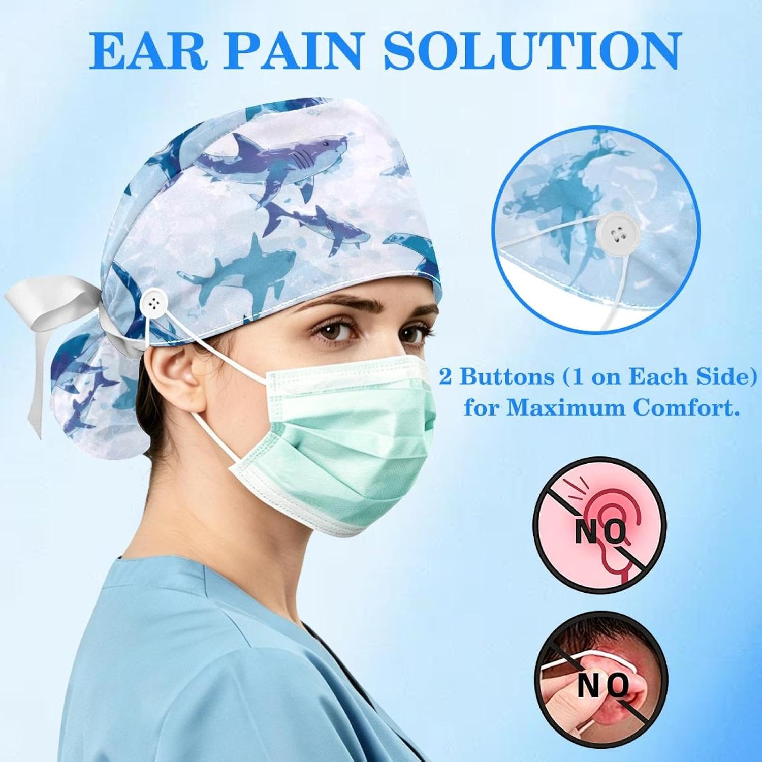 Scrub Caps Women, Funny Cartoon Surgical Cap with Buttons