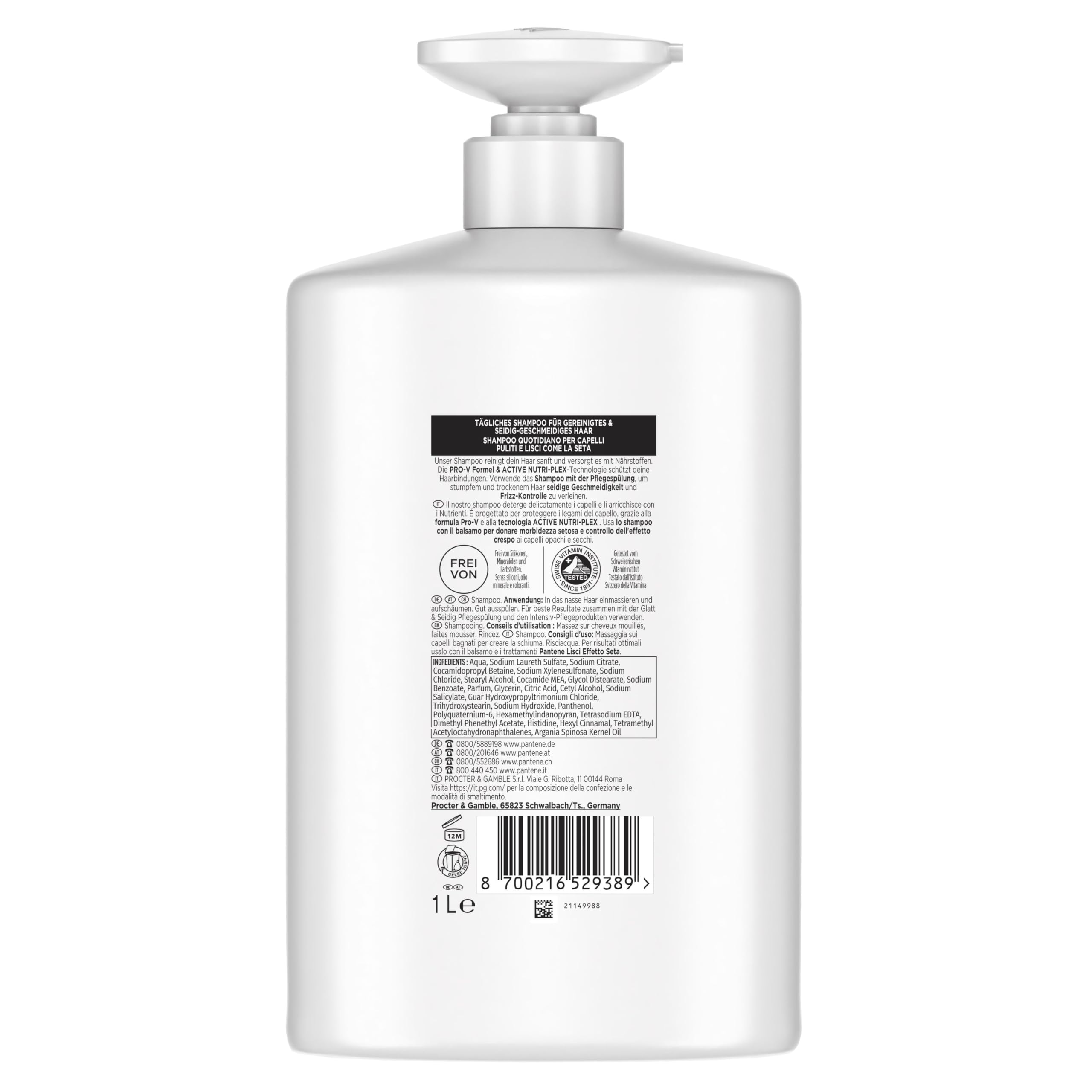 Pantene Pro-V Shampoo Lisci Effetto Seta per capelli Crespi e Opachi, con Pro-V e Active Nutri-Plex, 1000 ml