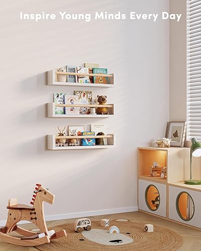 Miniatura 6 de G&W Gruwald Juego de 3 estantes para libros de guardería, estantería de pared, estante de libros para habitaciones de niños, estantes de pared para