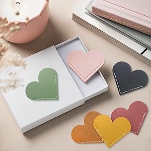 12 Pcs Leather Heart Bookmarks - Handmade Cute Page Book Marks for Reading Women & Book Lovers, Valentines Day Gifts, Teacher & Student Book Accessories for School Office Home Supplies (6 Colors)