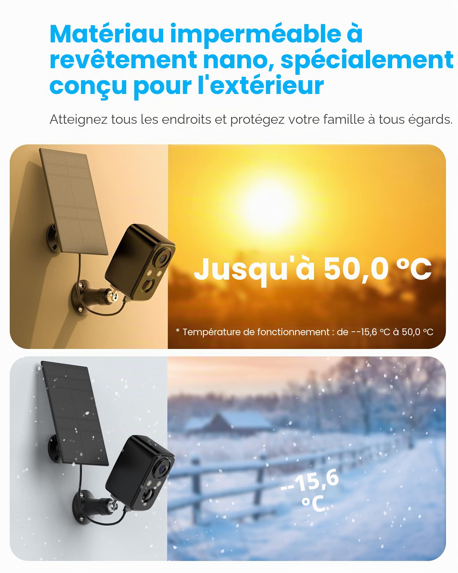 FOAOOD Camera WiFi Exterieure sans Fil Batterie,Camera WiFi Solaire avec Vision Nocturne Couleur,PIR Détection Mouvement,Audio Bidirectionnel,IP66(2 Paquets-Noir)