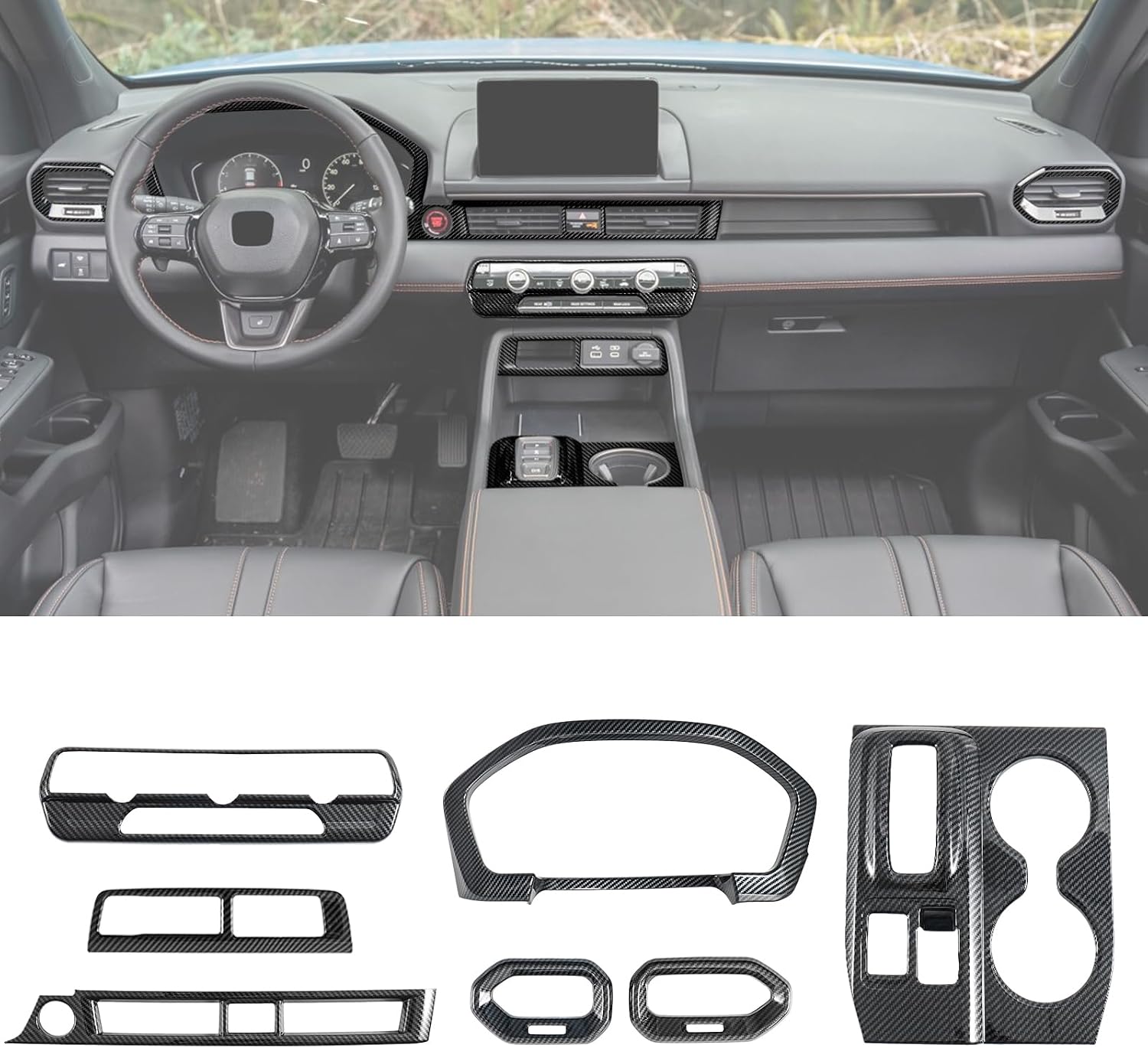 Interior Trim Kit for Honda Pilot 2023-2026 Carbon Gear Shift Panel Cover AC Vent Dash Trim