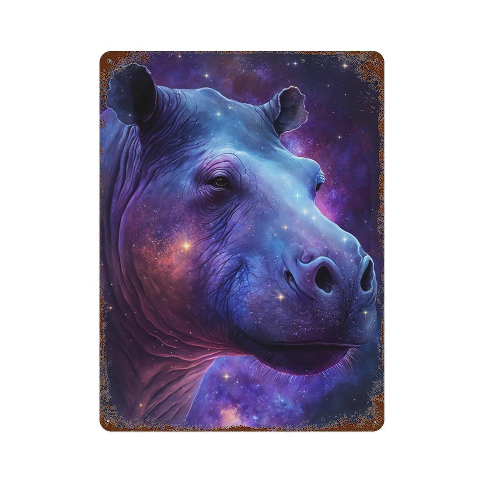 Rust Effect Cosmic Hippo Portrait-3 Retro Metal Sign 15.7"x11.8", Farmhouse Wall Decor for Living Room, Hallway And Home Decor
