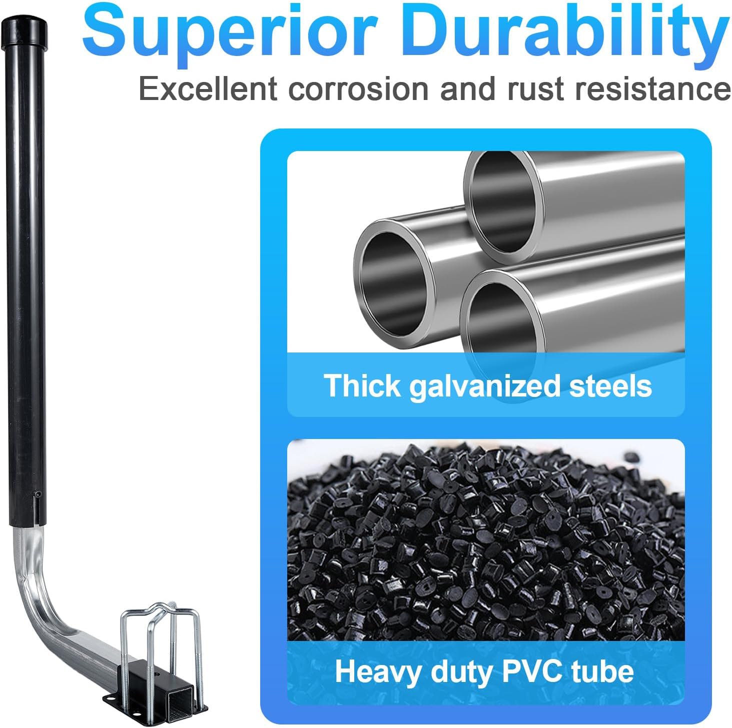 Boat Trailer Guides 40”/48” Height Adjustable, Rustproof Galvanized Steel Boat Trailer Guides Poles Kits with PVC Pipes,for Ski Boat, Fishing Boat, Sailboat Trailer