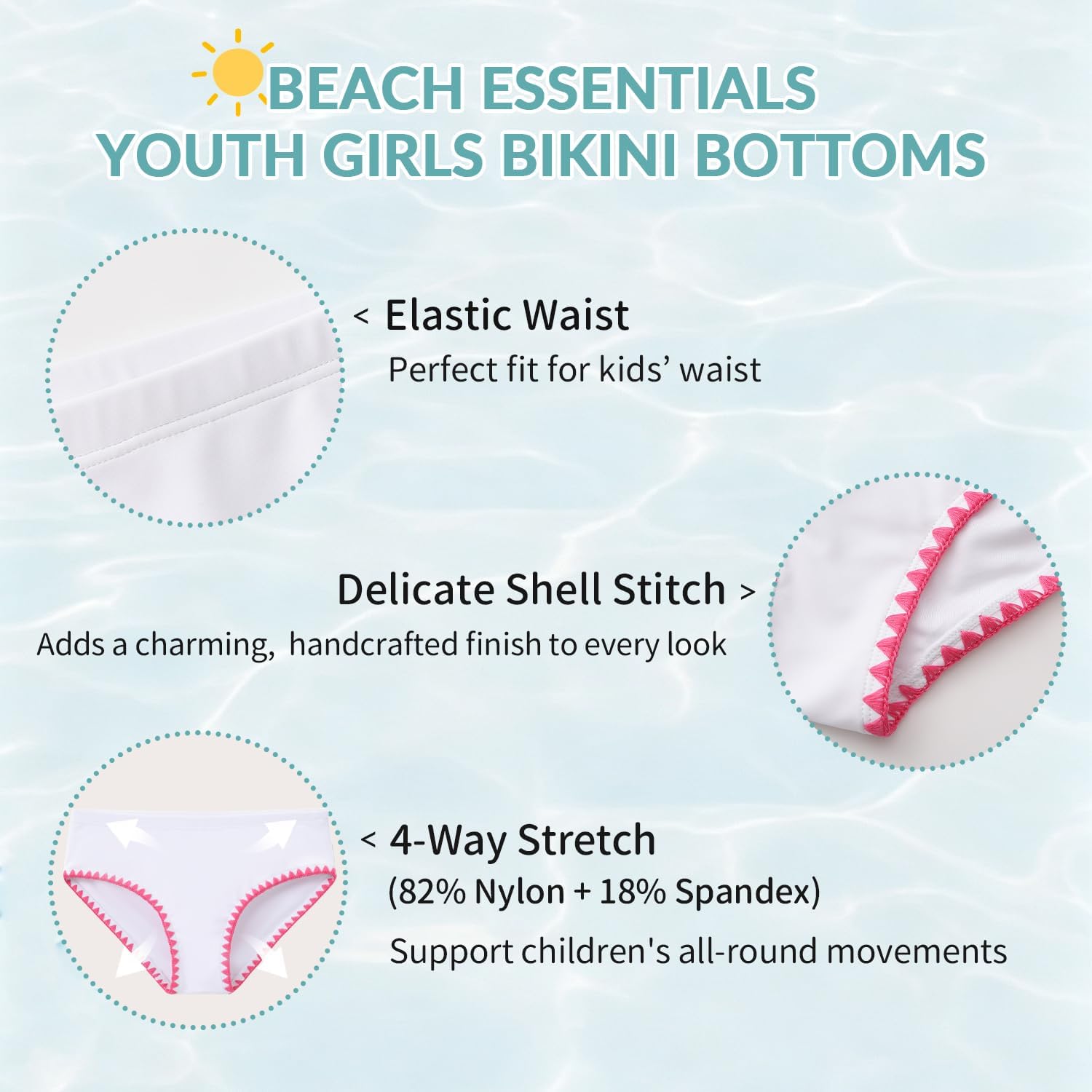 Girls Picot Trim Swim Bikini Bottoms Fully Lined