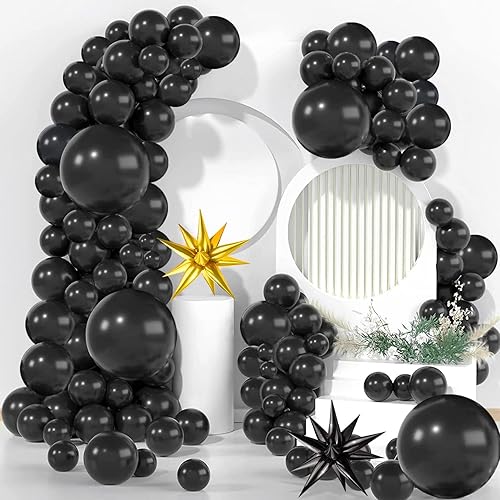 Miniatura 2 de Kit de arco de guirnalda de globos negros, paquete de 100 globos negros de diferentes tamaños, globos negros de 18, 12, 5 pulgadas, globos negros
