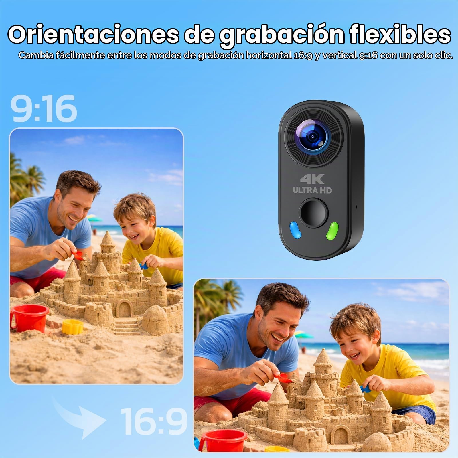 Mini Cámara de Acción 4K, Body CAM Magnética 28g EIS 6 Ejes, Estuche Carga 1800mAh, 64GB para POV Vlog Viajes