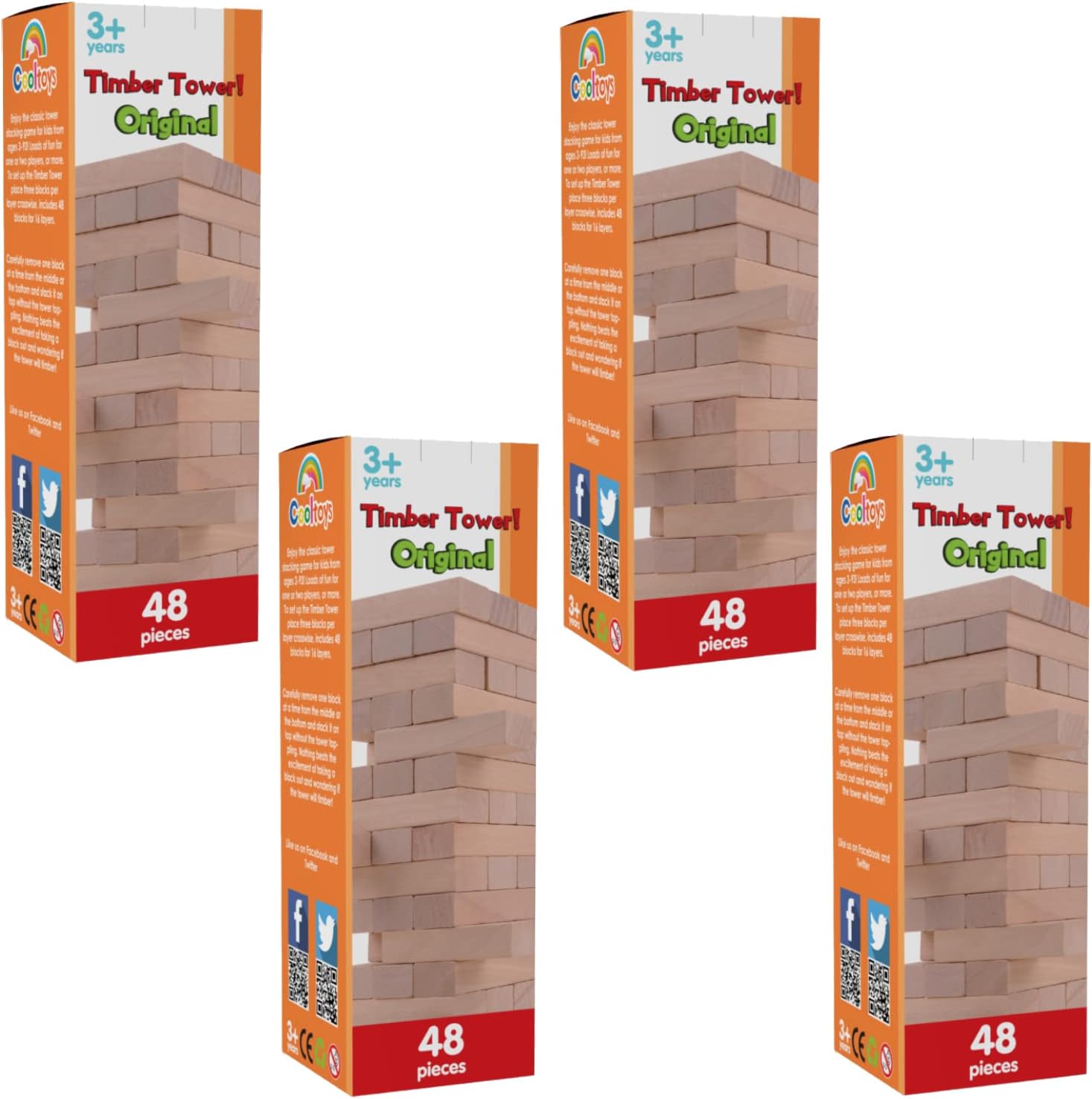 Timber Tower Wood Block Stacking Game 48-Piece (4 Pack) by CoolToys