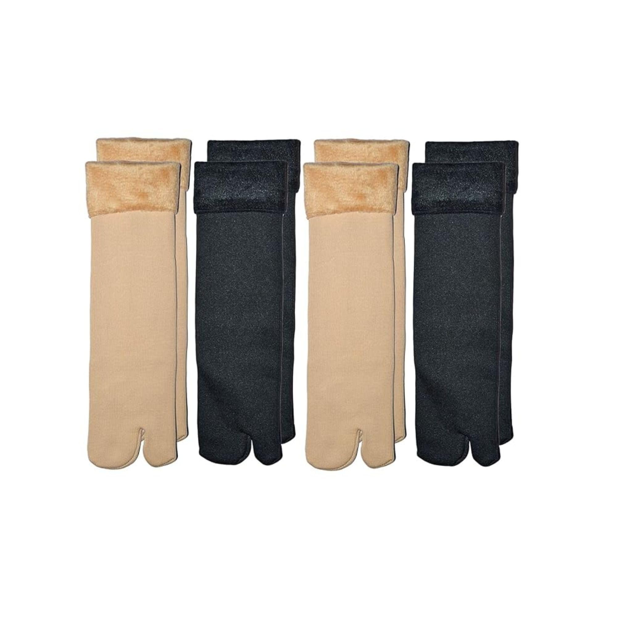 RiddhiInfotech Women’s Winter Two-Toe Thermal Socks | Soft Fleece-Lined Warm Toe Separator Socks | Stretchable Woolen Ankle Socks – 2 Pair (Black & Beige)-picture-31