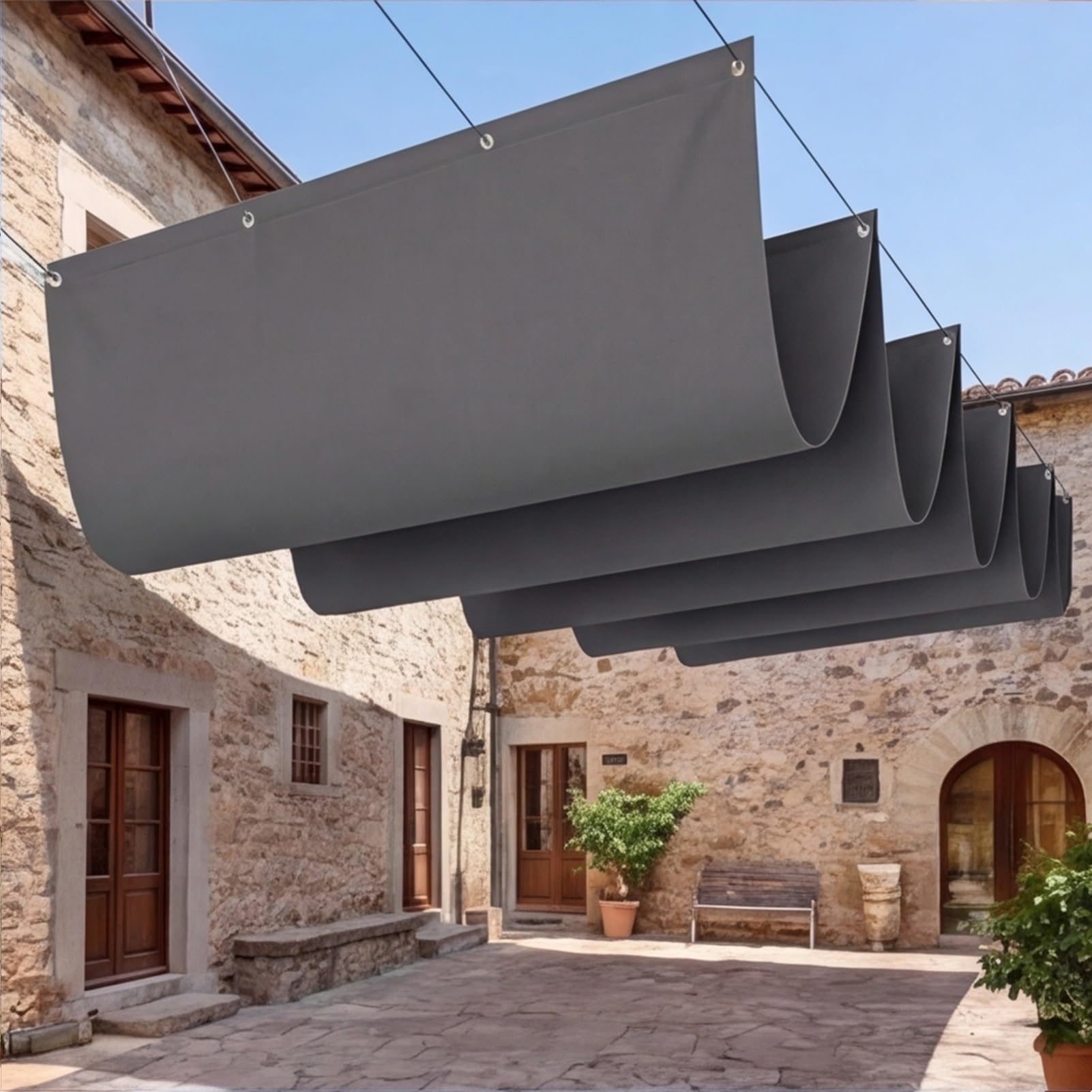 Voile d'ombrage rétractable protection UV pour pergola terrasse extérieur gris