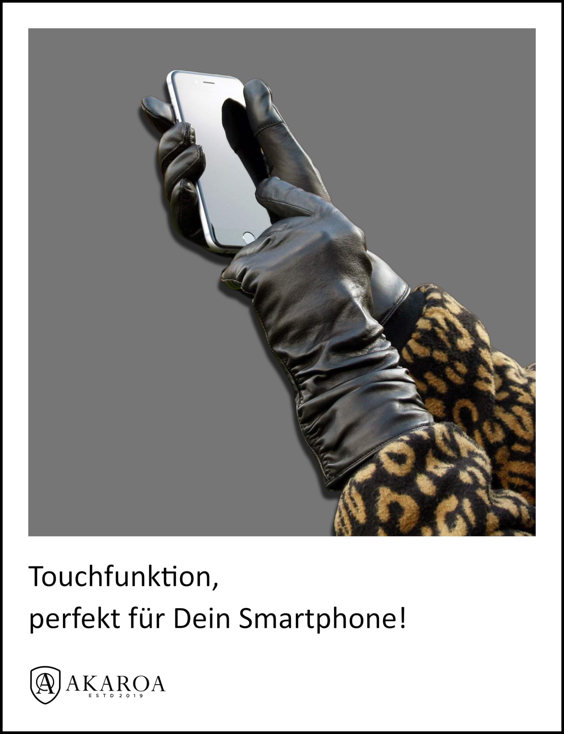 AKAROA ESTD 2019 Guanti in pelle da donna BEA, funzione touchscreen, pelle italiana, fodera in maglia riciclata 50% cashmere e 50% lana, 4 taglie S - XL, bacca, XL - 8,5