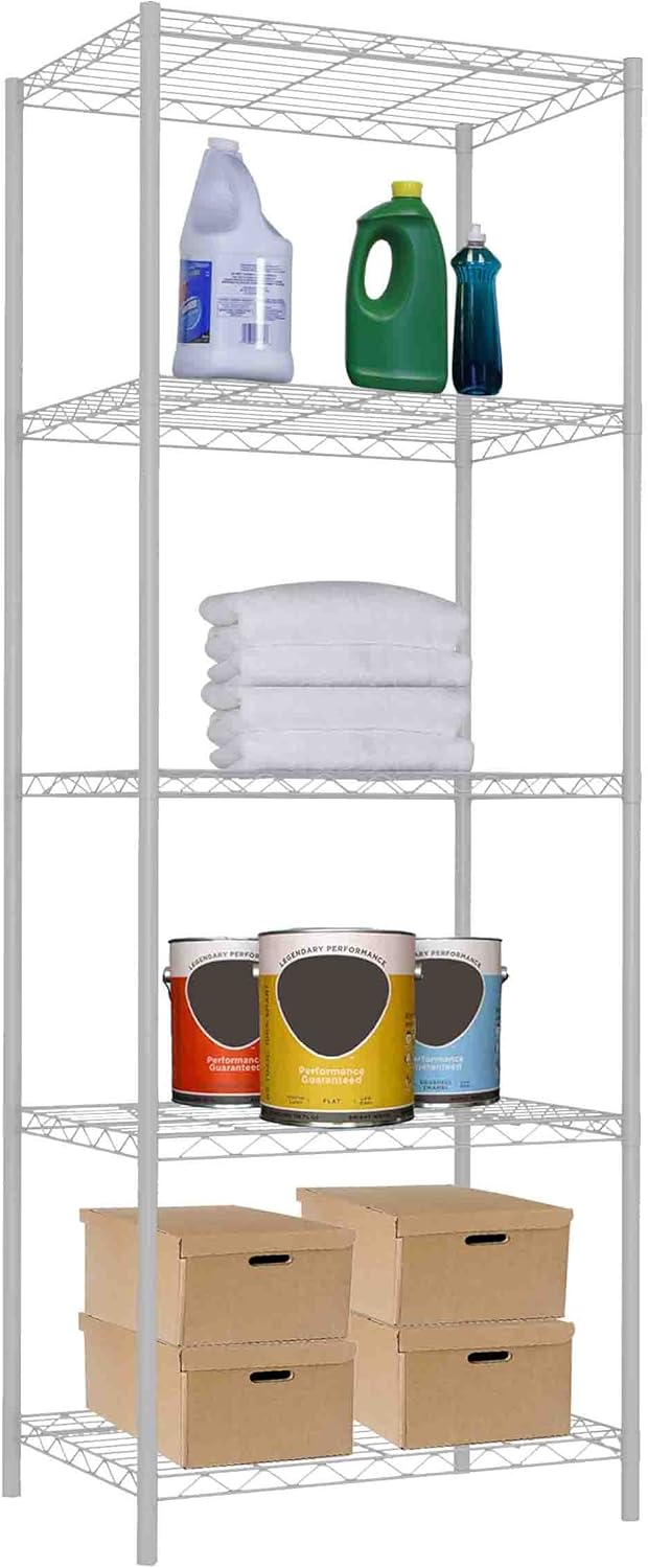 Hоttеѕt Sаlе Home Basics None 5 Tier Steel Wire Shelf Heavy Duty Storage Organizer Shelving Unit Utility Rack for Home, Garage, Kitchen, Basement & Office, White