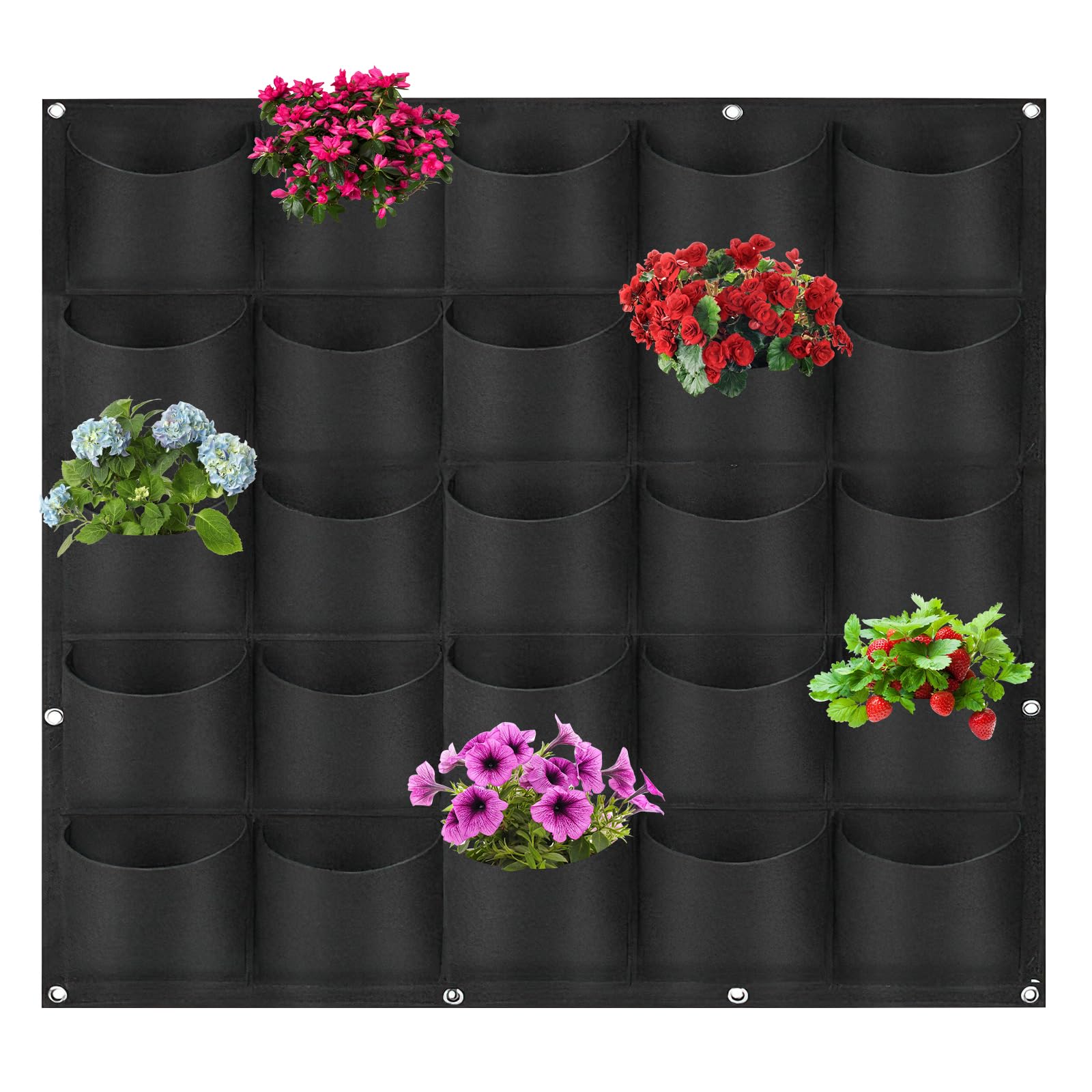Sac à Plantes Mural, 25 Poches Sacs de Culture Muraux, 100 x 100 cm, Sac de Plantation Suspendu Pot de Fleurs Mural Extérieur, Sac à Plantes Mural en Feutre Vertical