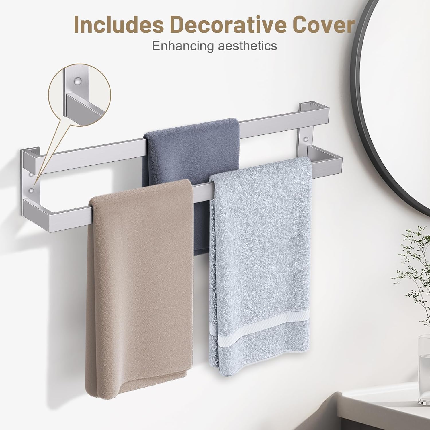 TNOMS Double Towel Bar,Towel Rack for Bathroom Stainless Steel Wall-Mounted Bathroom Hardware Accessories Brushed Nickel 24 Inch - Image 7