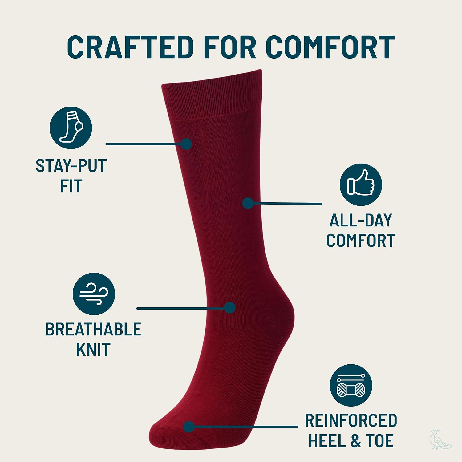 No Cold Feet Men’s Burgundy Dress Socks – Classic Style Mid Crew Socks image 3