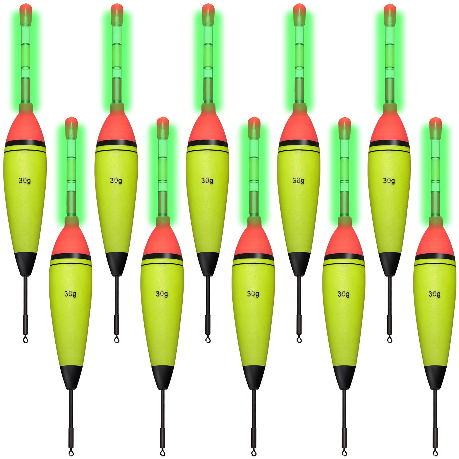 10 Pieces EVA Foam Fishing Floats Without Fishing Glow Sticks, Night Lighted Fishing Bobbers Slip Floats with Glowing Stick Tubes for Fishing