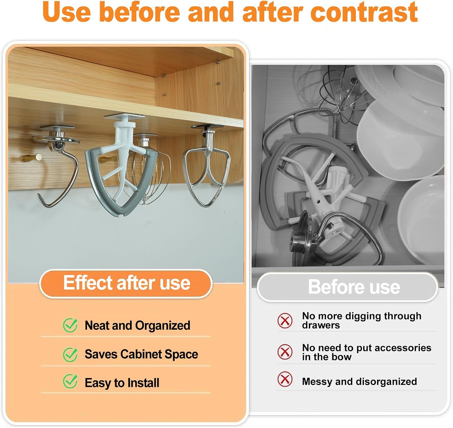 4 Pack Stand Mixer Attachment Holders Compatible with Kitchenaid Mixer Accessories, Dough Hooks,Wire Whip,Flex Edge Beater, Flat Beater Organizer(White)