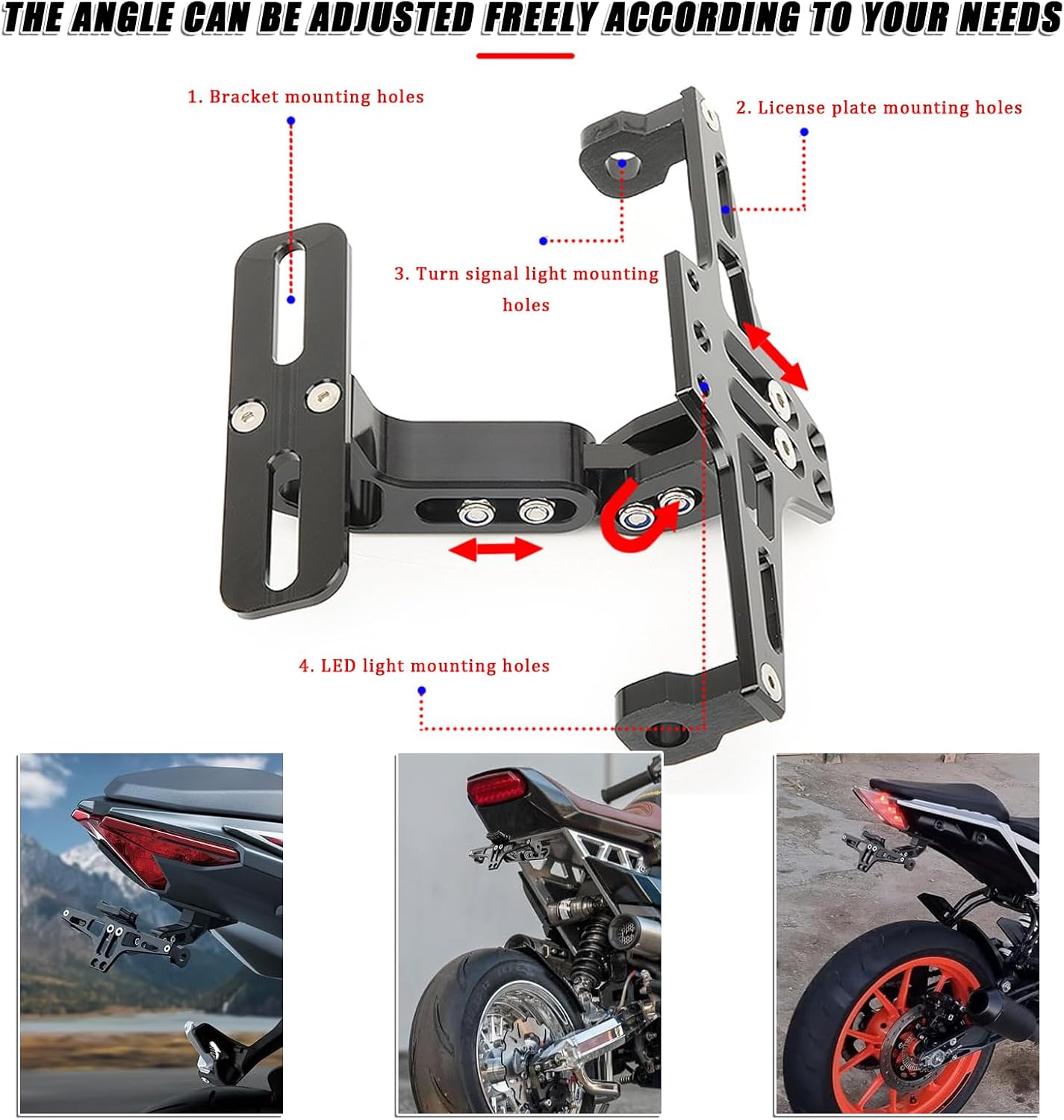 Motorcycle License Plate Bracket with LED Light & Turn Signals for Benelli Leoncino 500 BJ500, Adjustable Tail Tidy Fender Eliminator Kit Aluminum Durable Rear Frame Mount,A