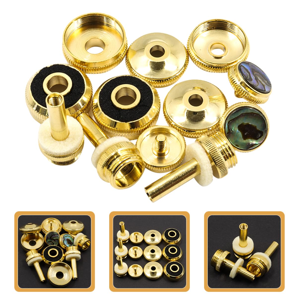 Hebillas de Botón de Pistón de Trompeta Doradas, 1 Set Metálico | Broches de Presión y Cubiertas, Accesorio Musical para Trompetista, Acabado Elegante, Modelo C314